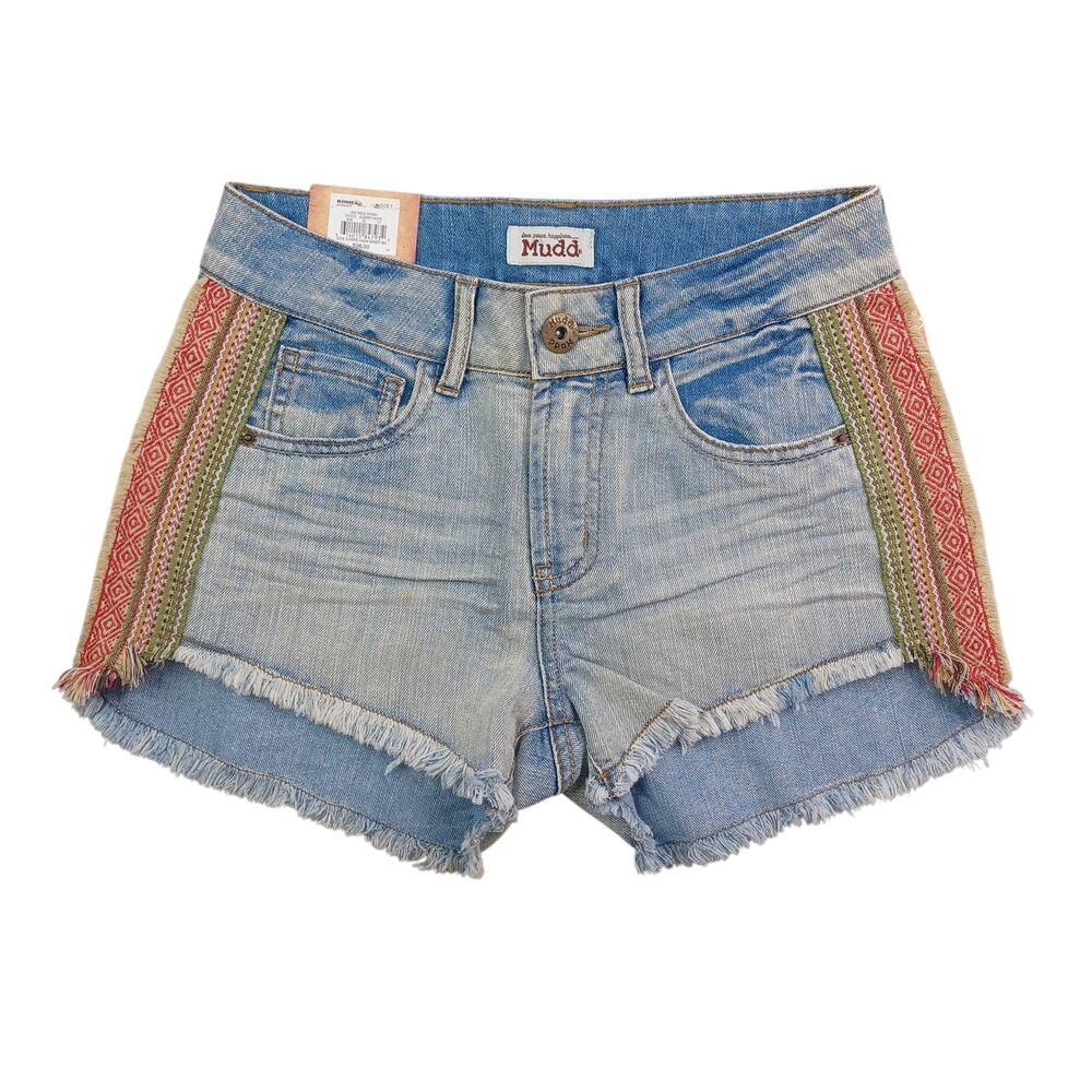 Mudd Denim Jean Shorts Womens Size 1 Blue High Waist Cutoff Boho Hippie Festival